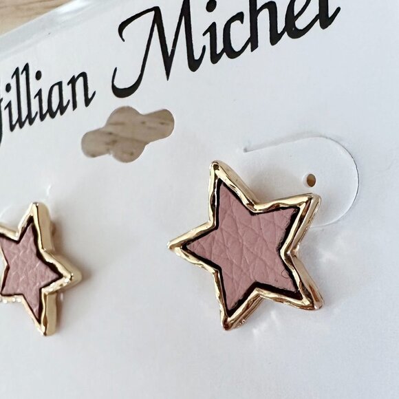 NWT Jillian Michel Star Earrings Faux Leather Pink Gold Pierced Post Night - Picture 2 of 5